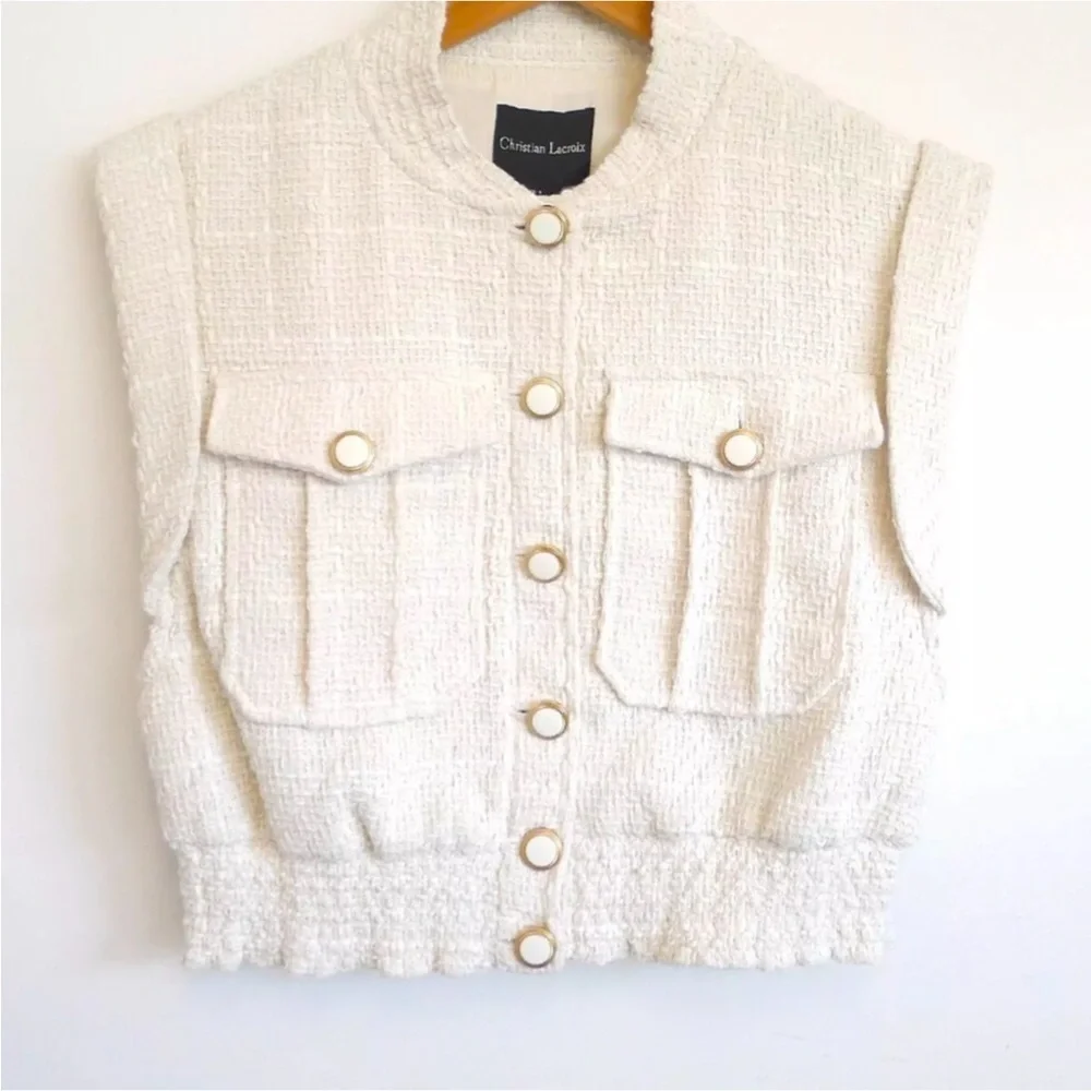 Christian Lacroix Boucle’ Tweed Crop Vest Sleeveless Jacket Intermix $395 - Picture 16 of 16